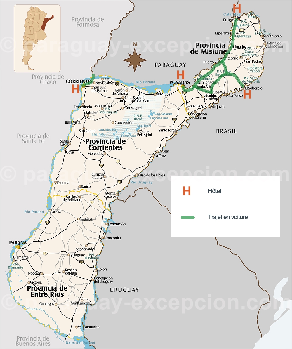 Carte Misiones et Corrientes (littoral argentin)